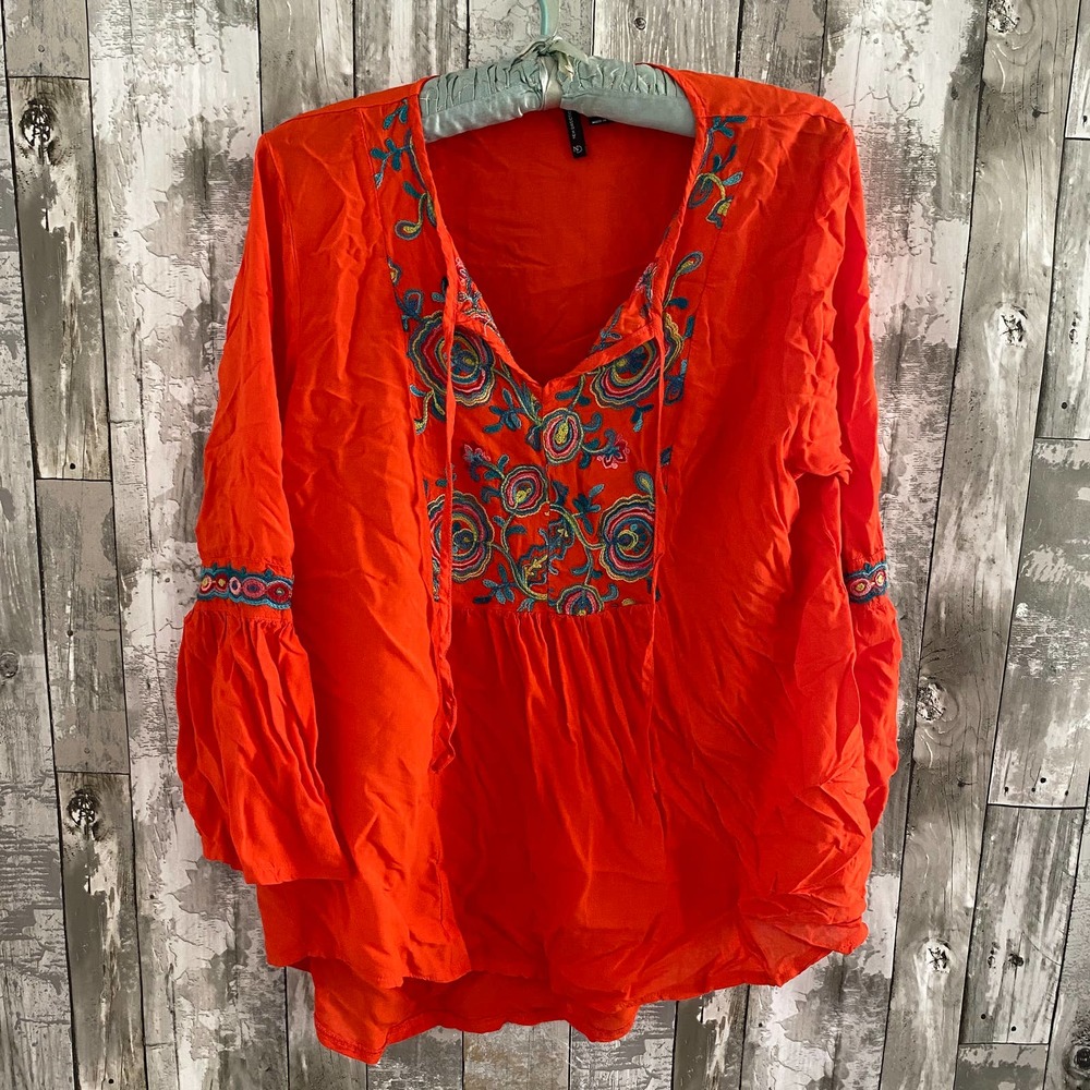 New Directions orange embroidered blouse XL